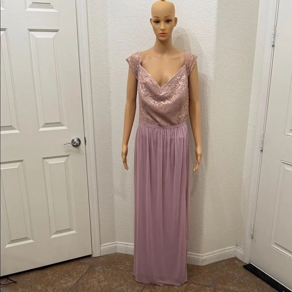Davids Bridal Pink Gold Lace Lace Evening Gown Sweetheart Neck Sheer Skirt Sz 22